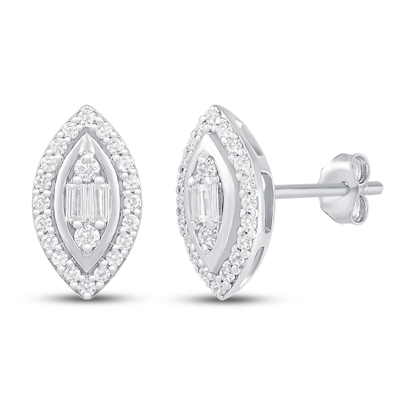 Diamond Earrings 1/4 ct tw Round & Baguette 10K White Gold