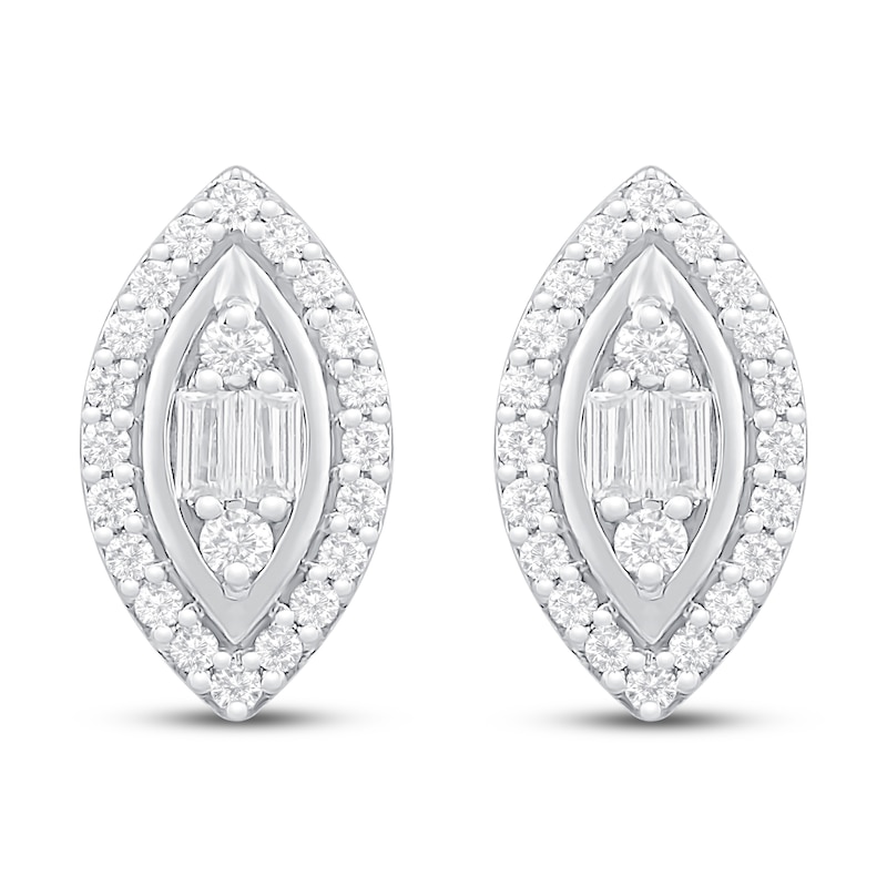Diamond Earrings 1/4 ct tw Round & Baguette 10K White Gold