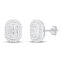 Diamond Earrings 1/3 ct tw Round & Baguette 10K White Gold