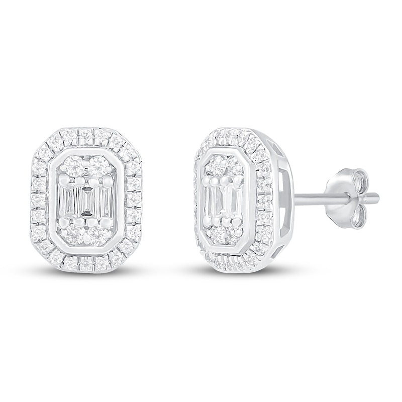 Diamond Earrings 1/3 ct tw Round & Baguette 10K White Gold | Kay