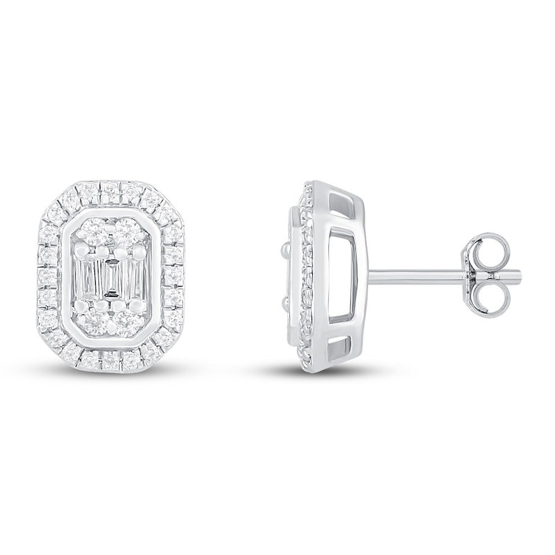 Main Image 2 of Diamond Earrings 1/3 ct tw Round & Baguette 10K White Gold