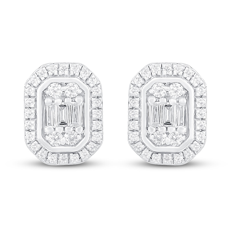 Diamond Earrings 1/3 ct tw Round & Baguette 10K White Gold