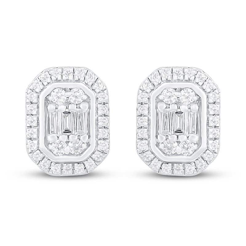 Main Image 3 of Diamond Earrings 1/3 ct tw Round & Baguette 10K White Gold