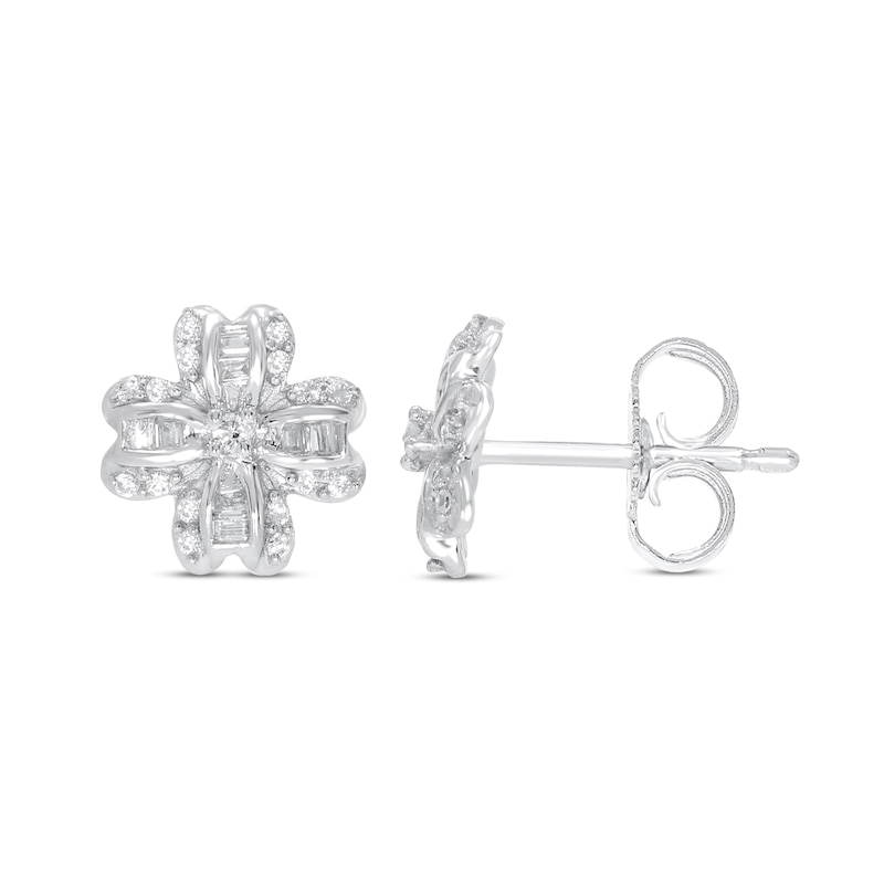 Main Image 1 of Diamond Clover Earrings 1/5 ct tw Round & Baguette Sterling Silver