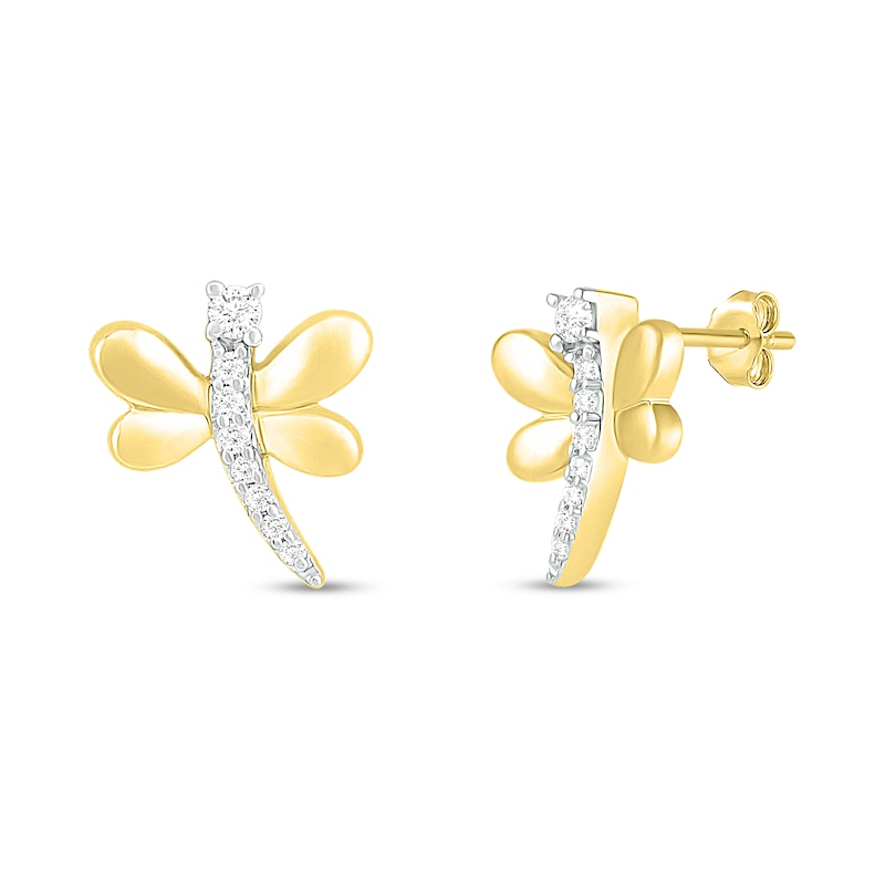 Main Image 1 of Diamond Dragonfly Earrings 1/15 ct tw 10K Yellow Gold