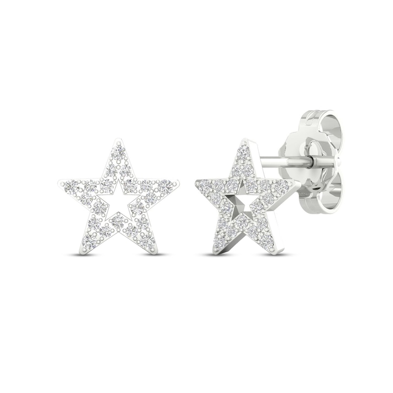 Diamond Star Stud Earrings 10K White Gold