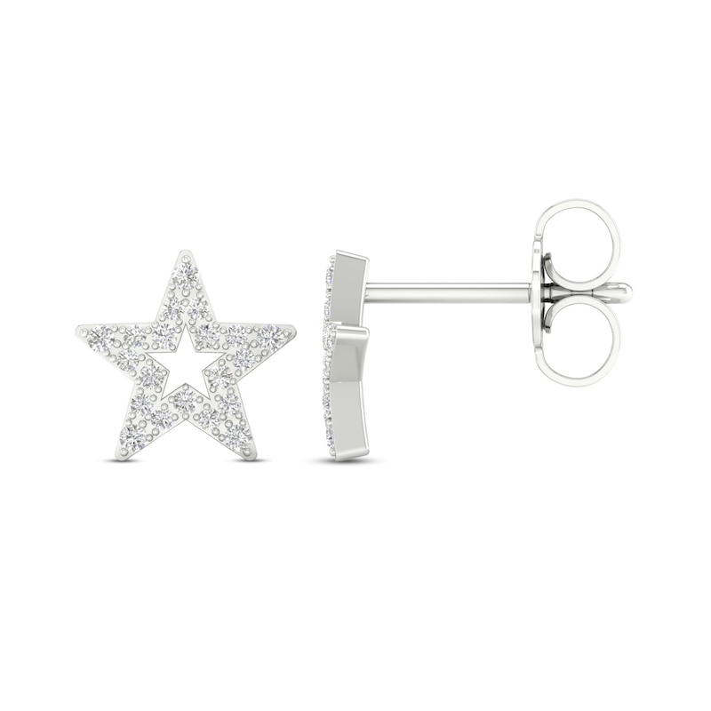 Diamond Star Stud Earrings 10K White Gold