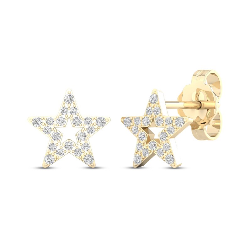 Diamond Star Stud Earrings 10K Yellow Gold