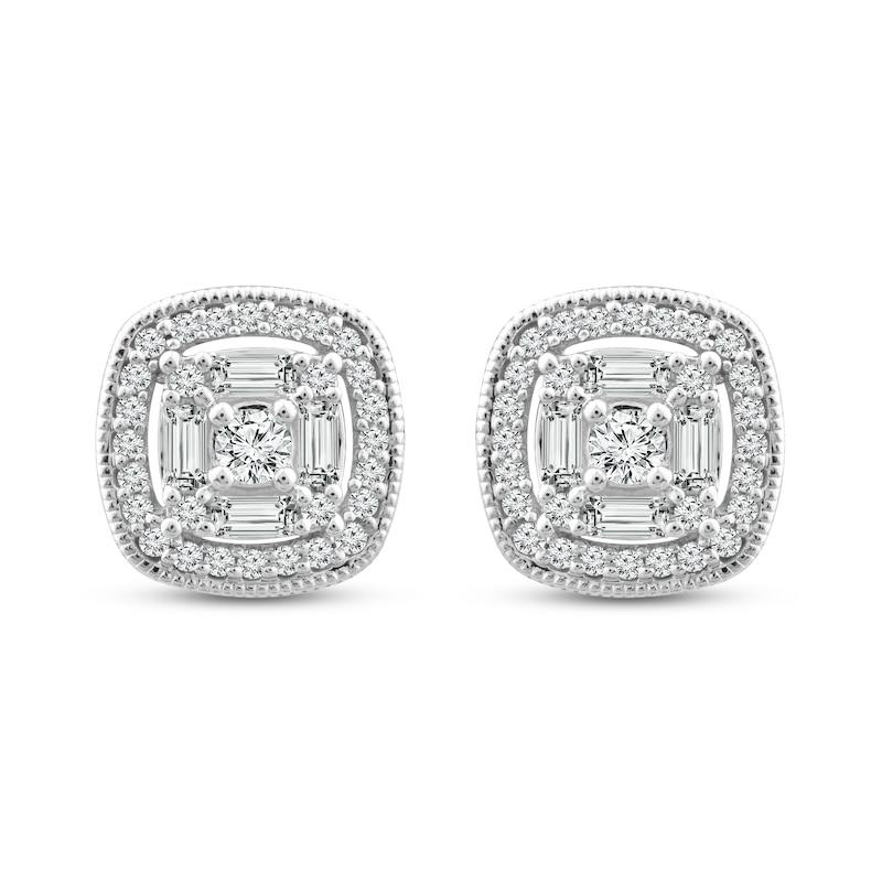 Diamond Stud Earrings 1/4 ct tw Round & Baguette Cut 10K White Gold | Kay
