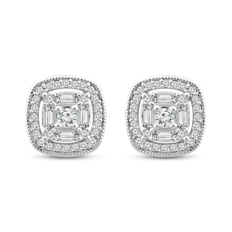 Main Image 1 of Diamond Stud Earrings 1/4 ct tw Round & Baguette Cut 10K White Gold