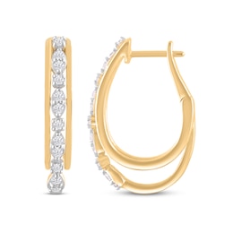 Diamond Oval Hoop Earrings 1/4 ct tw Round-Cut 10K Yellow Gold