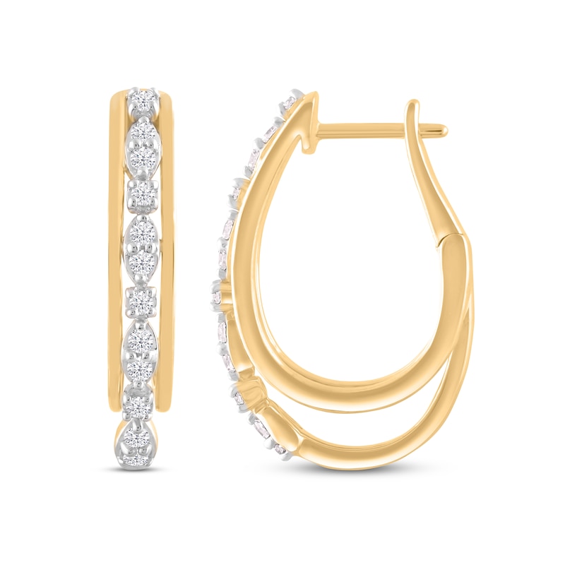 Main Image 1 of Diamond Oval Hoop Earrings 1/4 ct tw Round-Cut 10K Yellow Gold