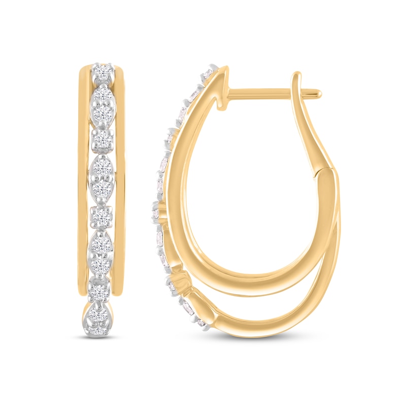 Diamond-Cut Oval Hoop Earrings 10K Yellow Gold