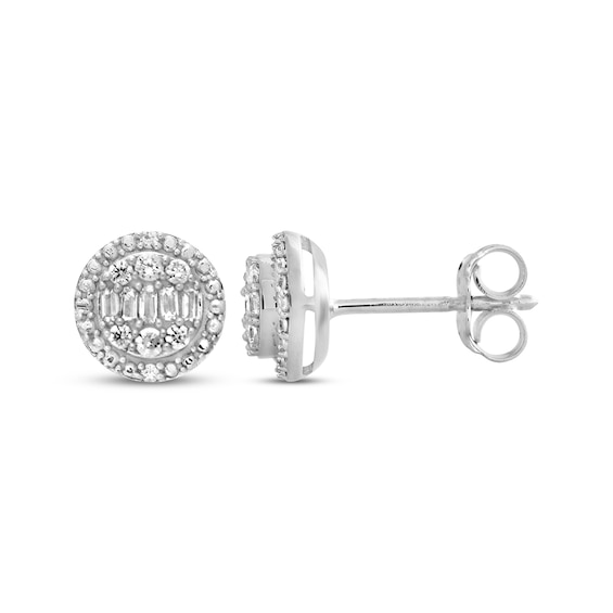 Diamond Earrings 1/ ct tw Round & Baguette 10K White Gold