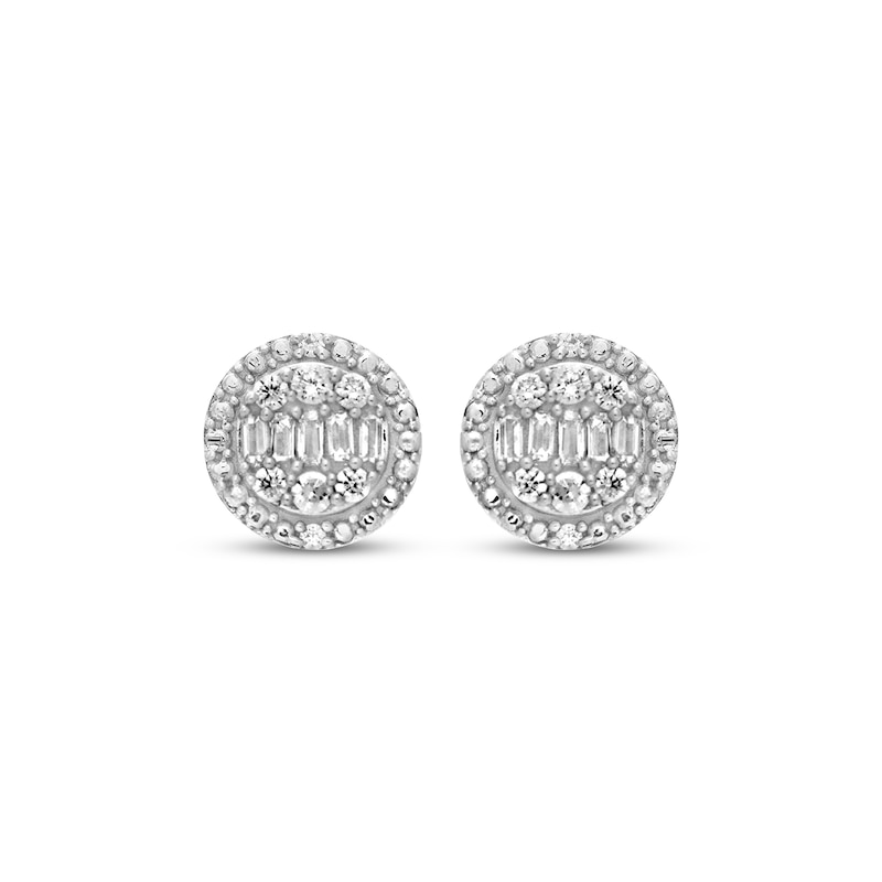 Diamond Earrings 1/6 ct tw Round & Baguette 10K White Gold