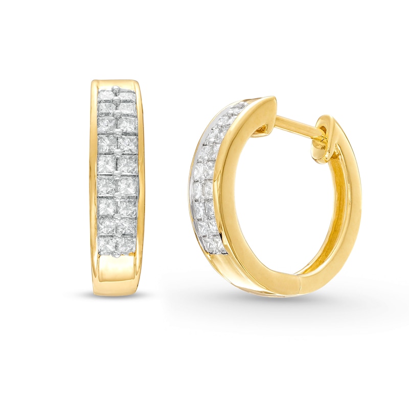 Main Image 1 of Diamond Hoop Earrings 1/2 ct tw Princess-Cut 10K Yellow Gold