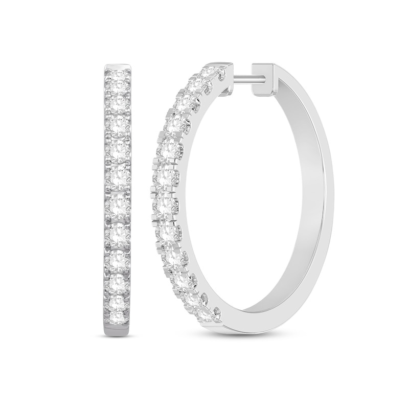 Main Image 1 of Diamond Hoop Earrings 1 ct tw Round-Cut 10K White Gold
