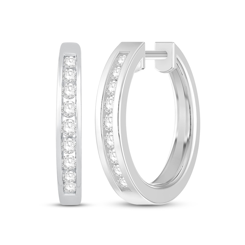 Main Image 1 of Diamond Hoop Earrings 1/4 ct tw Round-Cut 10K White Gold