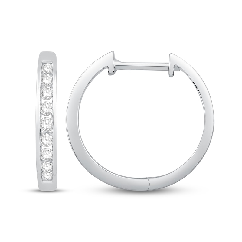 Main Image 2 of Diamond Hoop Earrings 1/4 ct tw Round-Cut 10K White Gold