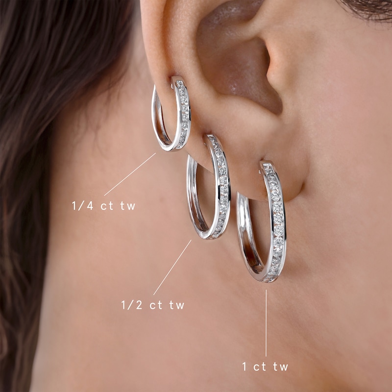 Main Image 4 of Diamond Hoop Earrings 1/4 ct tw Round-Cut 10K White Gold