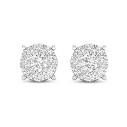 Diamond Halo Stud Earrings 1/2 ct tw Round-Cut 10K White Gold