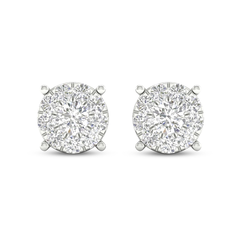 Main Image 1 of Diamond Halo Stud Earrings 1/2 ct tw Round-Cut 10K White Gold