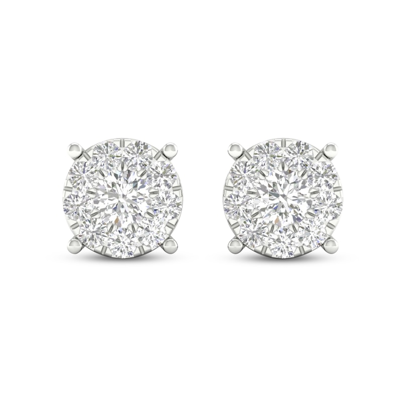 Diamond Halo Stud Earrings 1/2 ct tw Round-Cut 10K White Gold