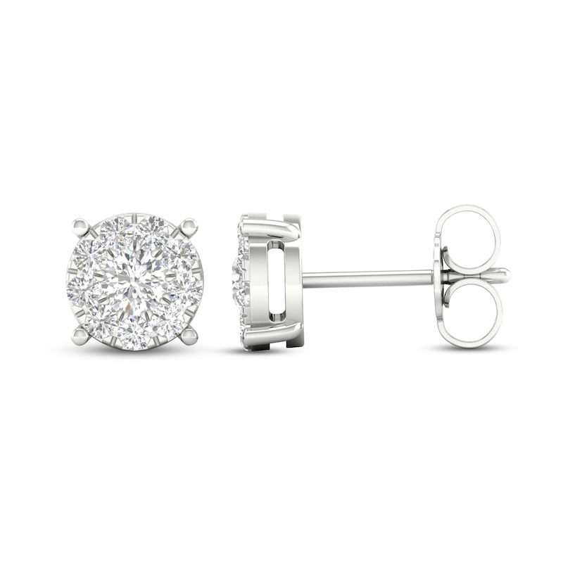 Main Image 2 of Diamond Halo Stud Earrings 1/2 ct tw Round-Cut 10K White Gold