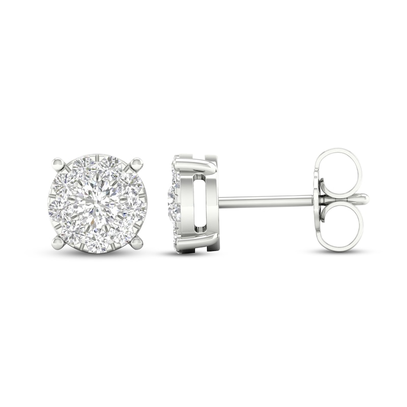 Diamond Halo Stud Earrings 1/2 ct tw Round-Cut 10K White Gold