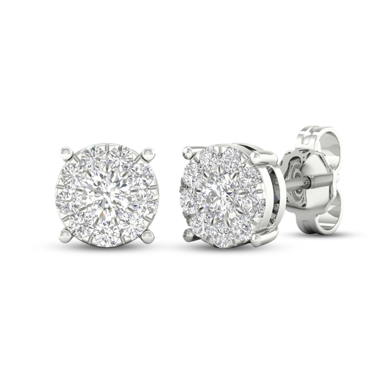 Diamond Halo Stud Earrings 1/2 ct tw Round-Cut 10K White Gold