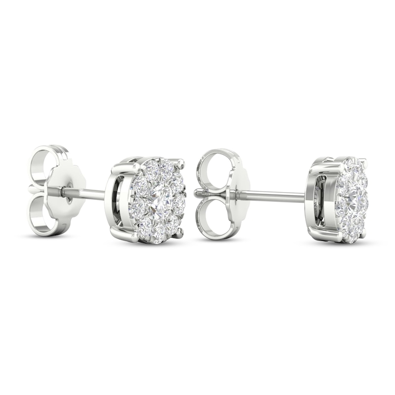 Main Image 4 of Diamond Halo Stud Earrings 1/2 ct tw Round-Cut 10K White Gold