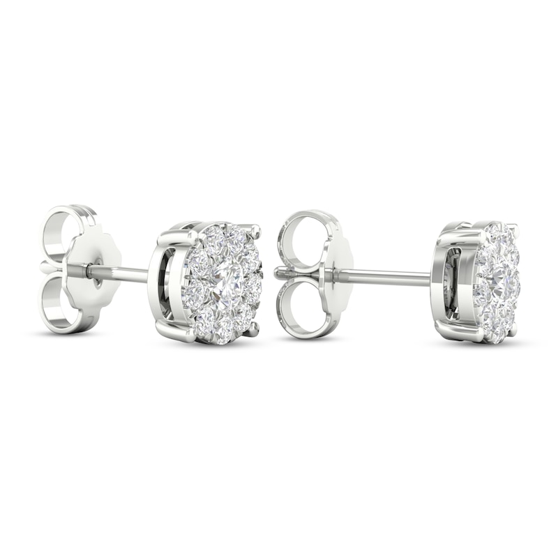 Diamond Halo Stud Earrings 1/2 ct tw Round-Cut 10K White Gold