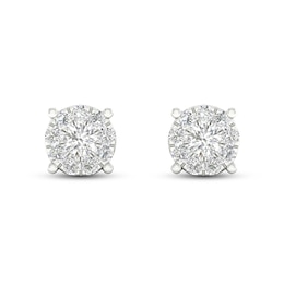 Diamond Halo Stud Earrings 1/10 ct tw Round-Cut 10K White Gold