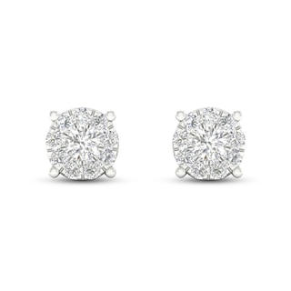 14K Solid White Gold 1ct Diamond Earrings Halo Setting Earring Studs –  Caratina Jewelry