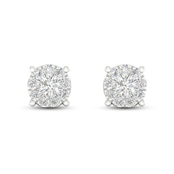 Diamond Halo Stud Earrings 1/ ct tw Round-Cut 10K White Gold