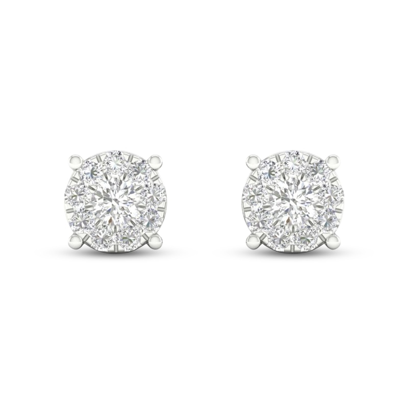 Main Image 1 of Diamond Halo Stud Earrings 1/10 ct tw Round-Cut 10K White Gold