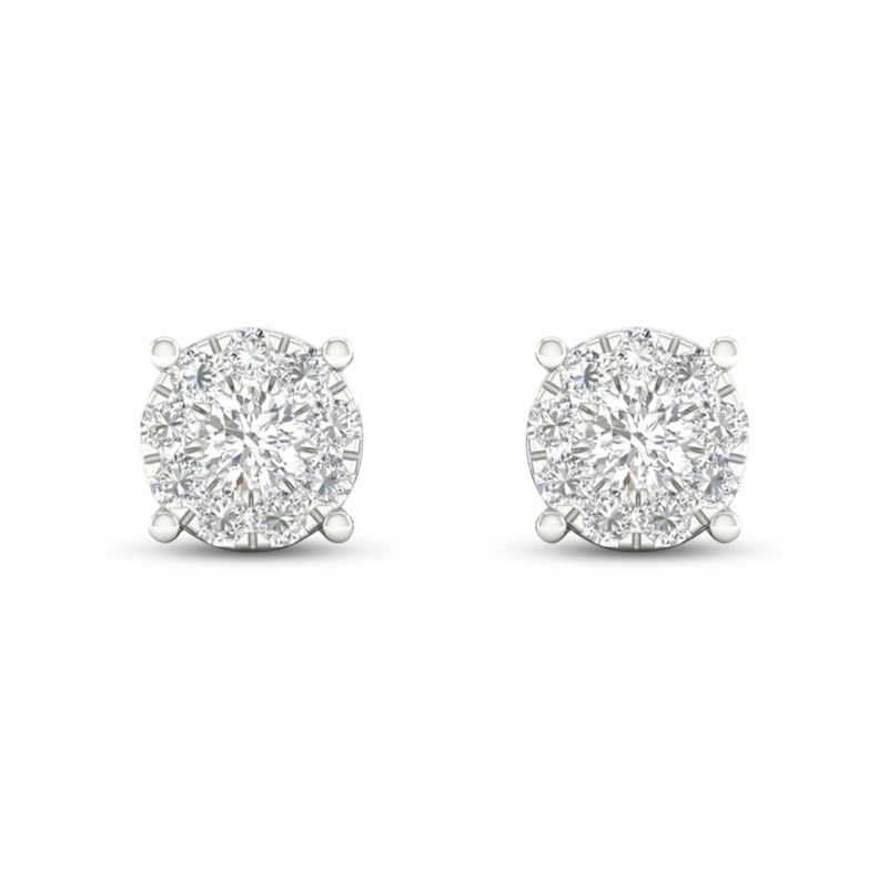 Diamond Halo Stud Earrings 1/10 ct tw Round-Cut 10K White Gold