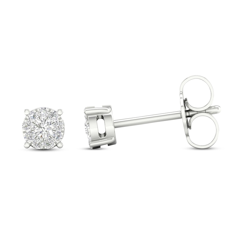 Main Image 2 of Diamond Halo Stud Earrings 1/10 ct tw Round-Cut 10K White Gold
