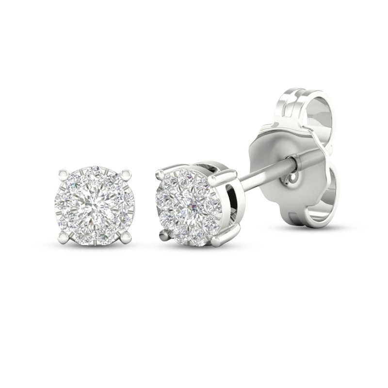 Diamond Halo Stud Earrings 1/10 ct tw Round-Cut 10K White Gold