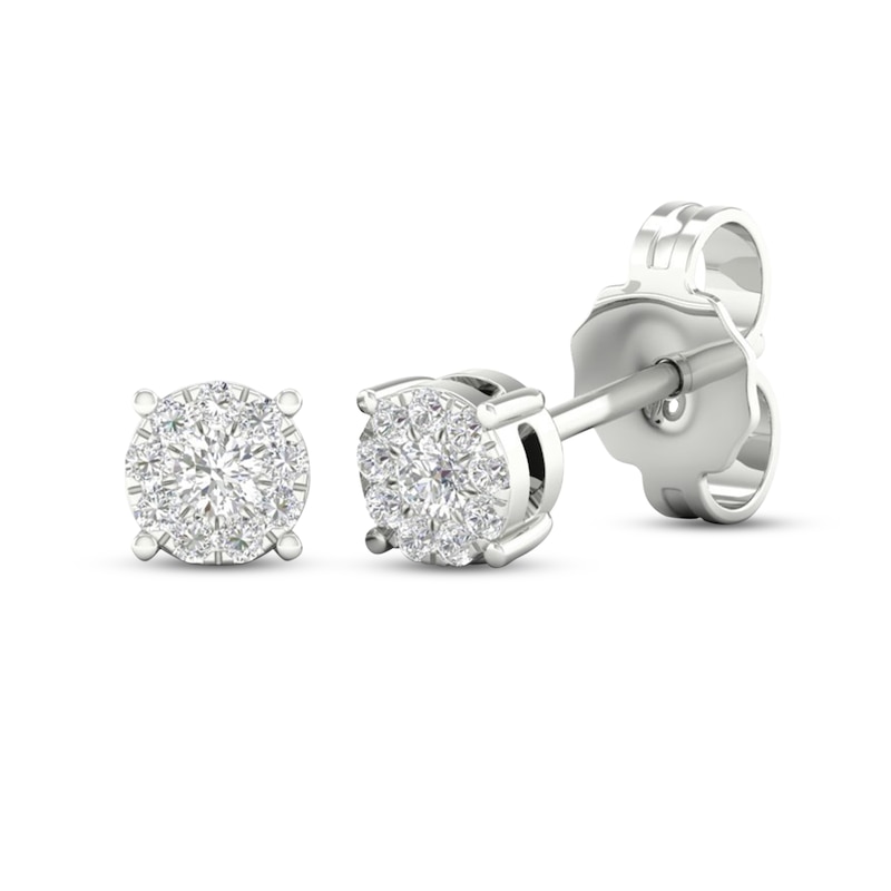 Main Image 3 of Diamond Halo Stud Earrings 1/10 ct tw Round-Cut 10K White Gold