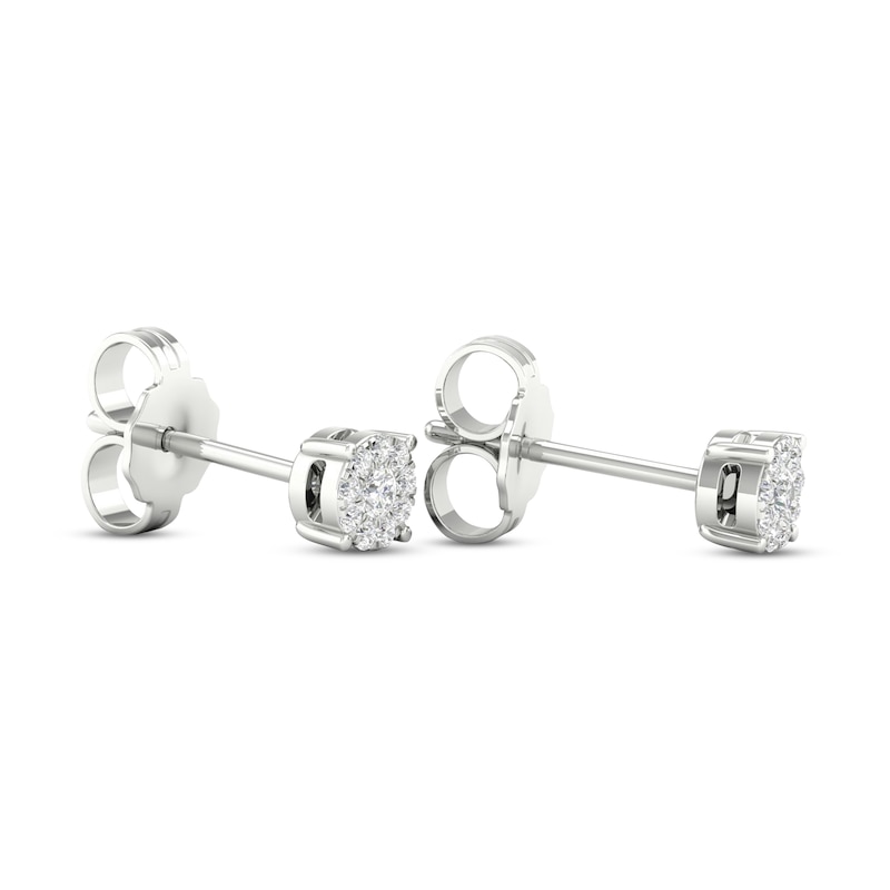Main Image 4 of Diamond Halo Stud Earrings 1/10 ct tw Round-Cut 10K White Gold