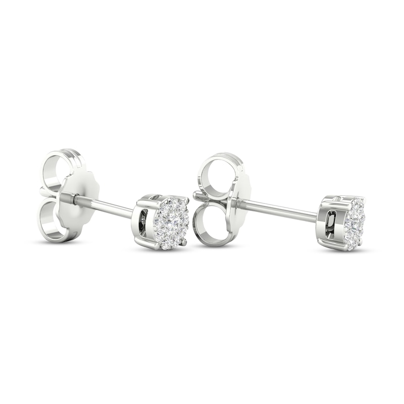 Diamond Halo Stud Earrings 1/10 ct tw Round-Cut 10K White Gold