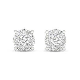 Diamond Halo Stud Earrings 1/4 ct tw Round-Cut 10K White Gold