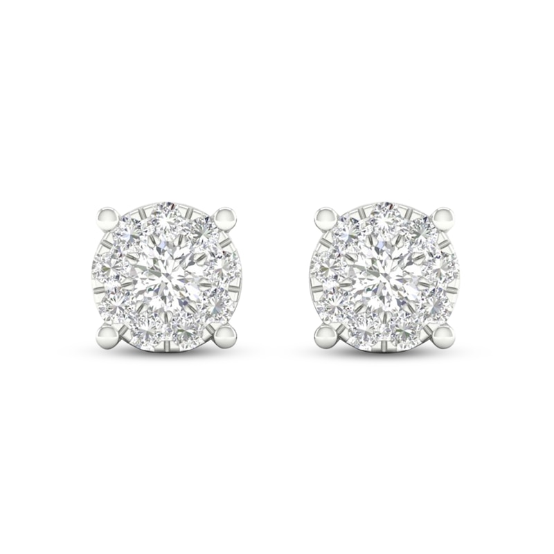 Main Image 1 of Diamond Halo Stud Earrings 1/4 ct tw Round-Cut 10K White Gold