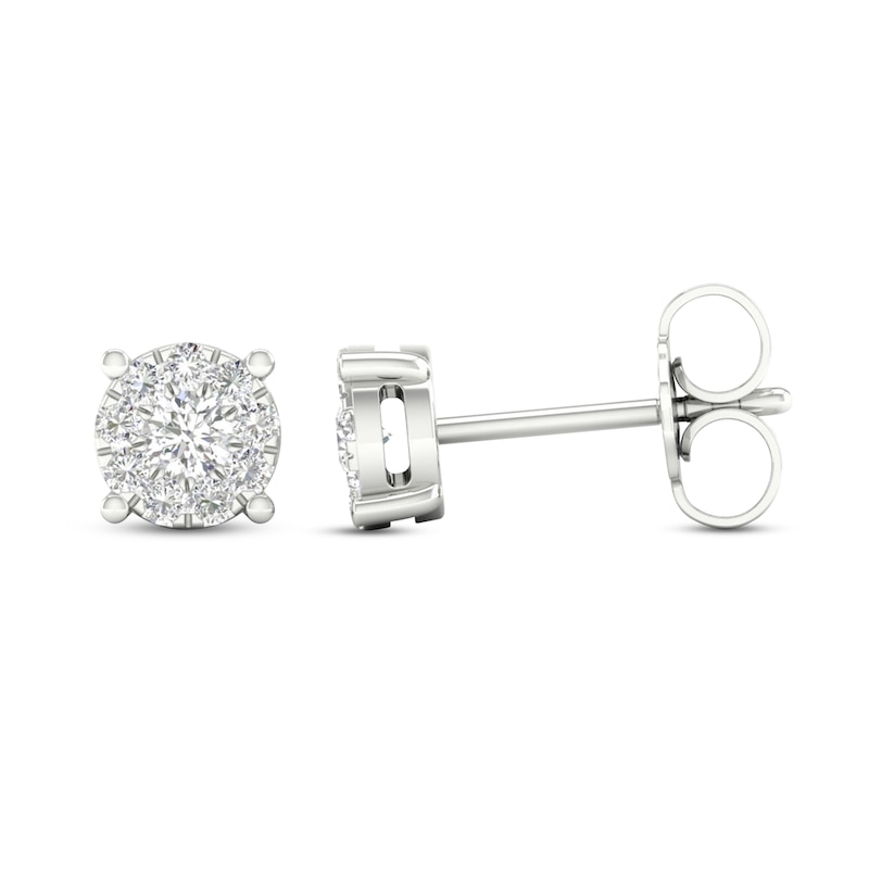 Diamond Halo Stud Earrings 1/4 ct tw Round-Cut 10K White Gold