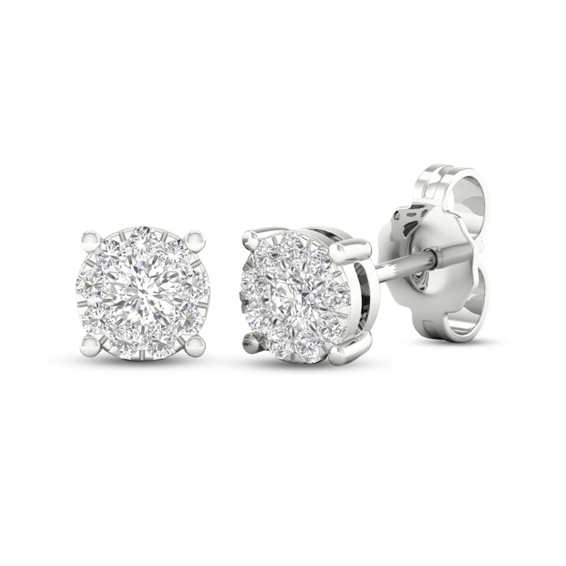 Main Image 3 of Diamond Halo Stud Earrings 1/4 ct tw Round-Cut 10K White Gold