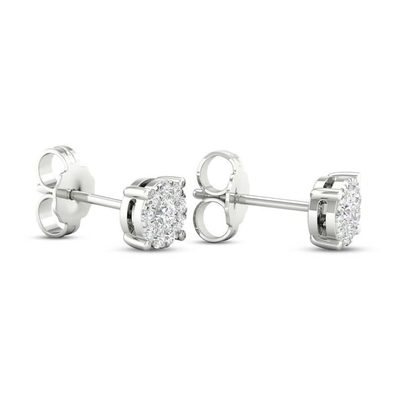 Main Image 4 of Diamond Halo Stud Earrings 1/4 ct tw Round-Cut 10K White Gold