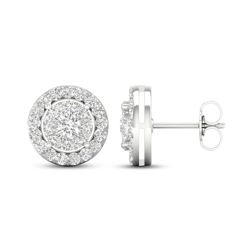 Diamond Halo Stud Earrings 1 ct tw Round-Cut 10K White Gold | Kay