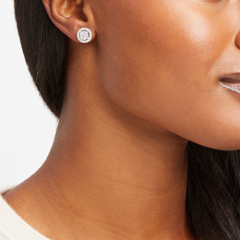 Main Image 5 of Diamond Halo Stud Earrings 1 ct tw Round-Cut 10K White Gold
