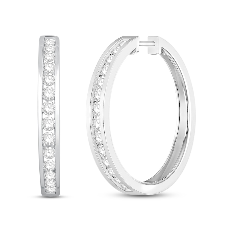 Diamond Hoop Earrings 1 ct tw Round-Cut 10K White Gold